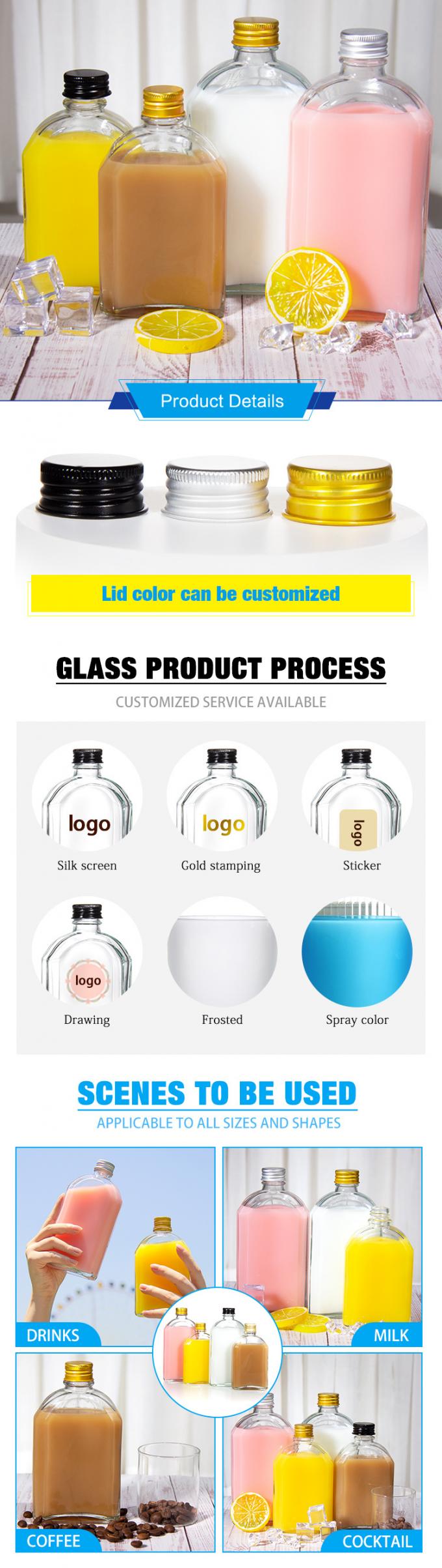 Airtight 8 Oz Glass Juice Bottles Flat Flask For Liquor Whisky Kombucha 0