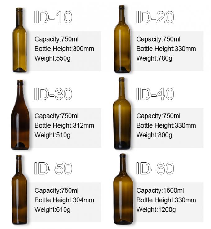 ODM Colored Glass Wine Bottle 500ml 700ml 750ml 1500ml 1