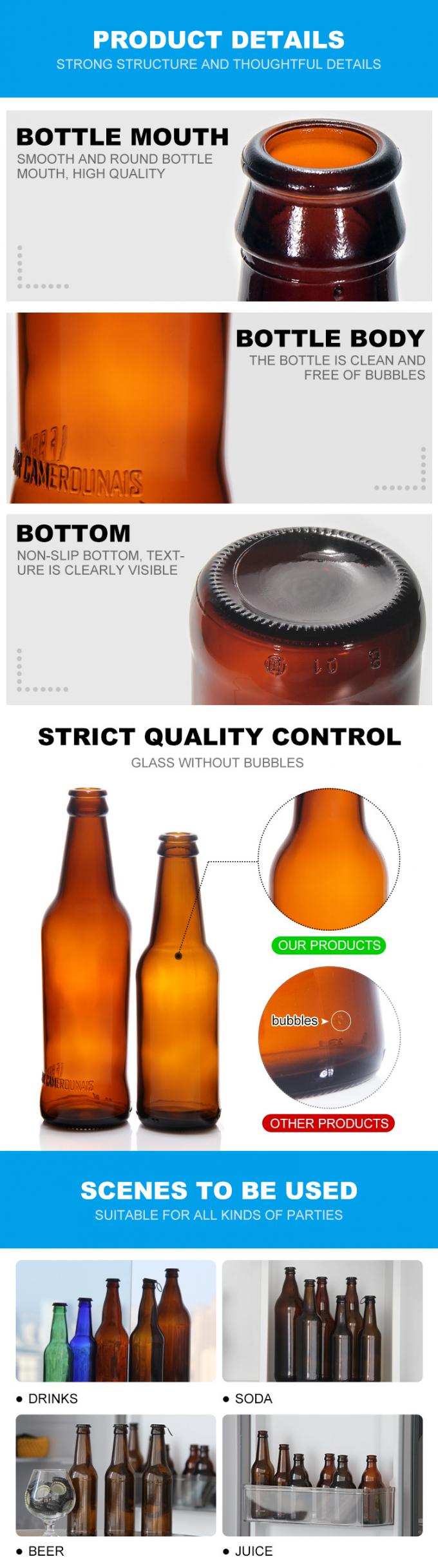 Super Glossy 200ml 250ml 300ml 330ml 500ml Soda Lime Glass Beer Brewing Bottle with Crown Cap