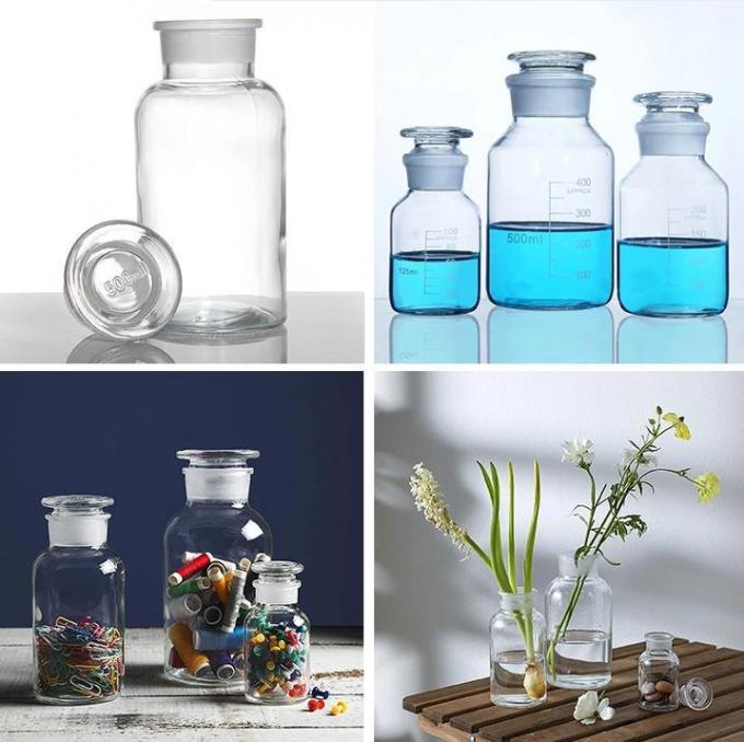 250ml 500ml 1000ml Round Clear Wide Mouth Apothecary Jars Reagent Glass Bottle with Cork Lids