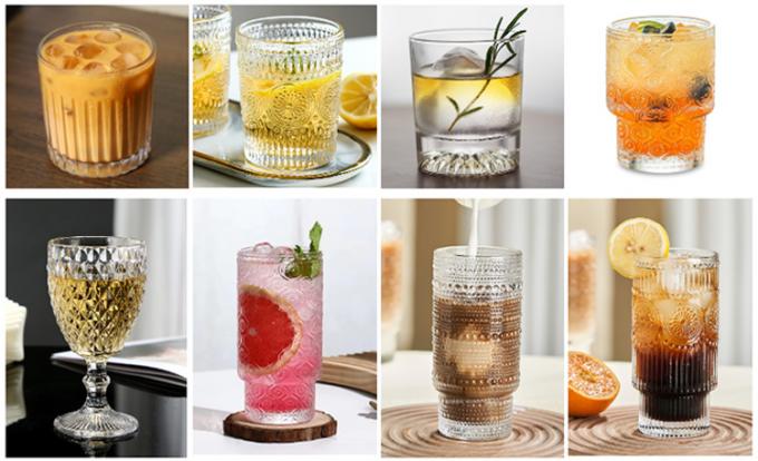 Retro Crystal Clear Coffee Drinking Glasses Cup Ripple Glassware Embossed 6