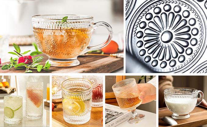 Retro Crystal Clear Coffee Drinking Glasses Cup Ripple Glassware Embossed 4