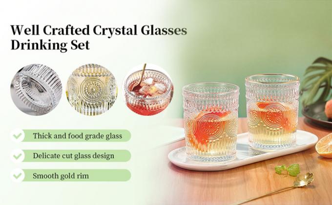 Frosted Crystal Drinking Glasses Embossed Sunflower For Coffee Water 3