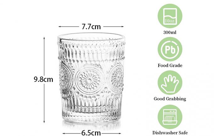Vintage Sunflower Embossed Glass Cups Ribbed Whisky Wine Glasses