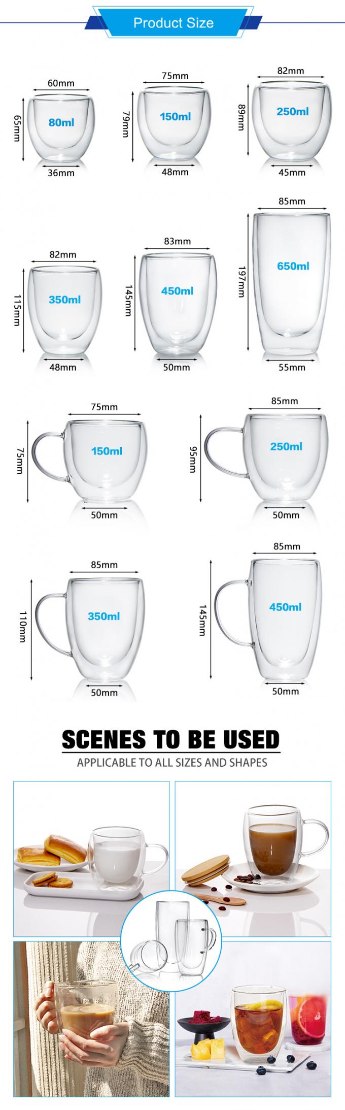 Espresso Latte Milk Glass Tea Coffee Mugs Cups Transparent Drinkware 600ml 650ml 1