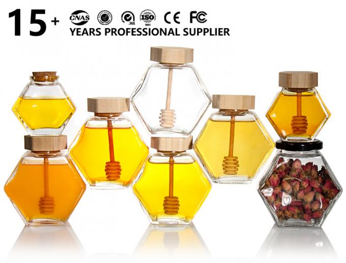 Empty 100Ml 380Ml Hexagonal Honey Pot Glass Honey Jar With Dipper 0