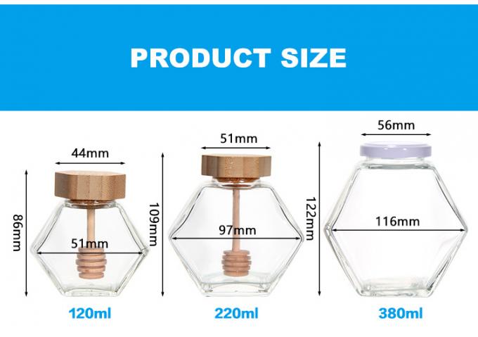 Empty 100Ml 380Ml Hexagonal Honey Pot Glass Honey Jar With Dipper 3