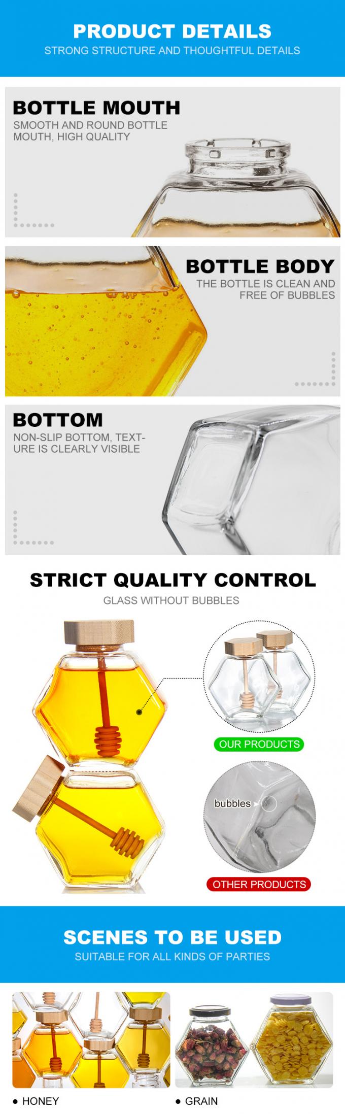 Empty 100Ml 380Ml Hexagonal Honey Pot Glass Honey Jar With Dipper 2