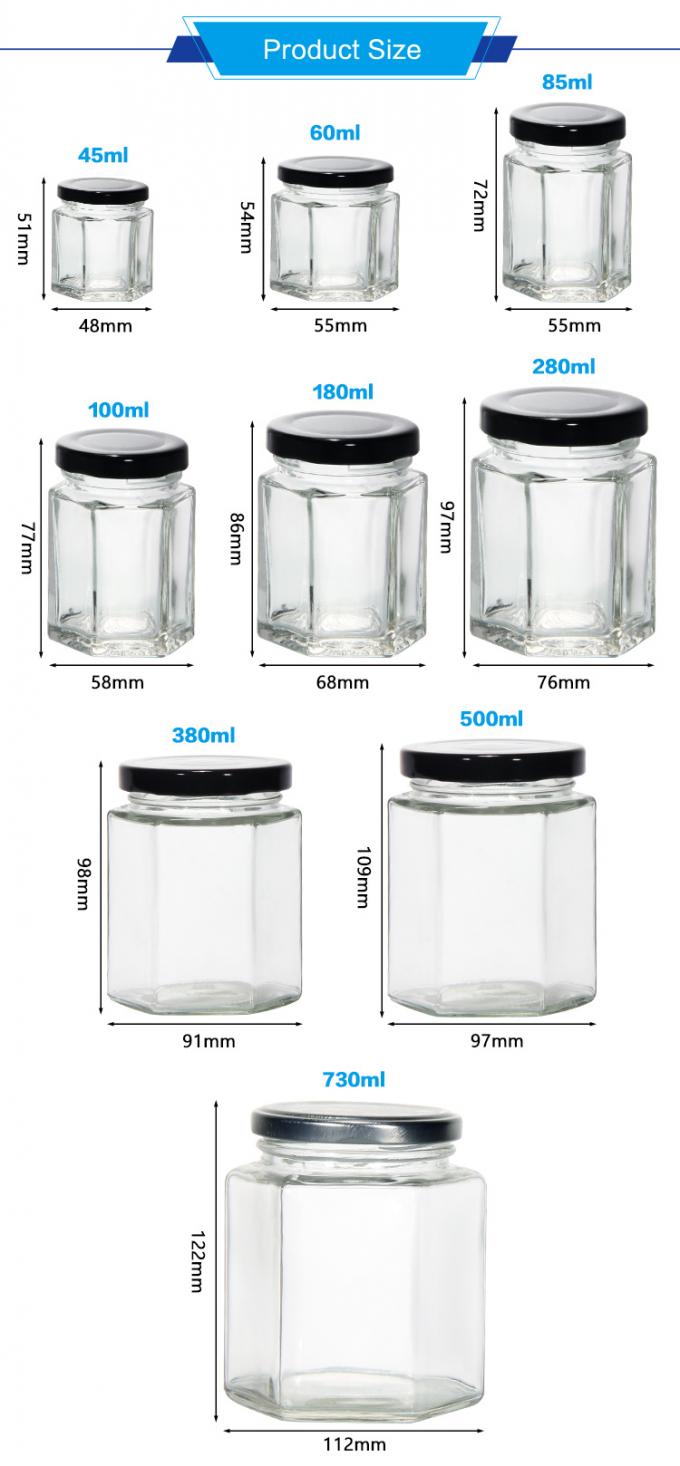 Hexagonal Pickle Glass Pasta Jars Square Food Glass Storage Jars 16Oz 2