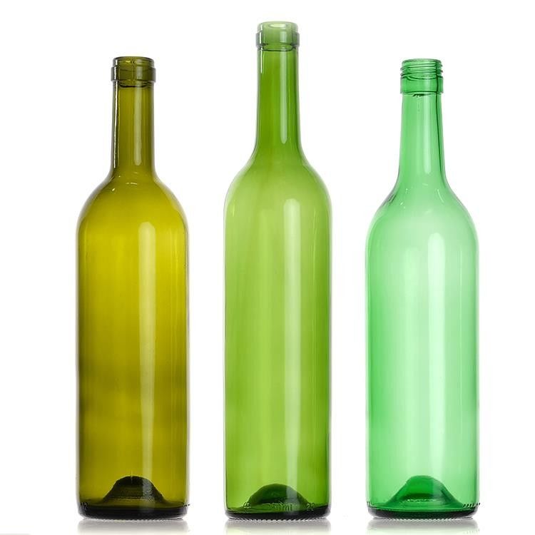 750ml Bordeaux Glass Wine Bottle Round With Flat Bottomed Cork