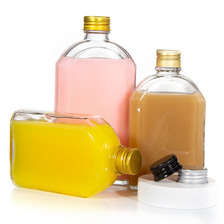 Airtight 8 Oz Glass Juice Bottles Flat Flask For Liquor Whisky Kombucha