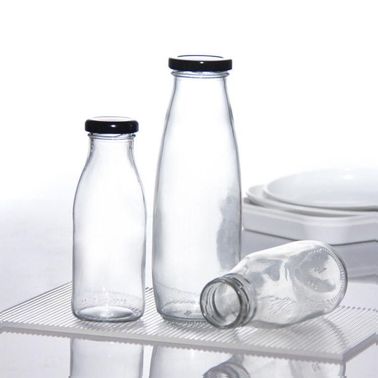 OEM 250ml 500ml 1000ml 2 Litre Glass Milk Bottles Jug Food Grade Round Shape