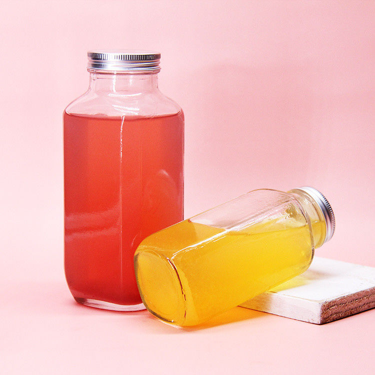 French Square Airtight Juice Bottles Glass Bottles For Juice Packaging 8oz 2oz 16oz