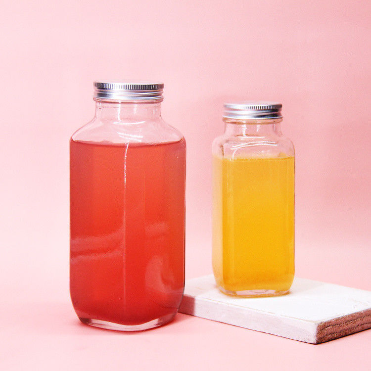 French Square Airtight Juice Bottles Glass Bottles For Juice Packaging 8oz 2oz 16oz