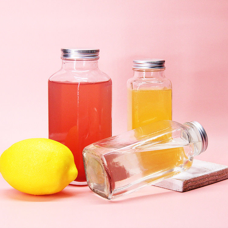 French Square Airtight Juice Bottles Glass Bottles For Juice Packaging 8oz 2oz 16oz