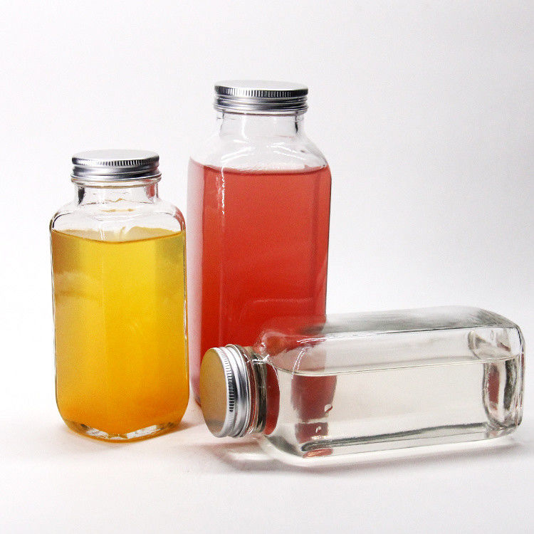 French Square Airtight Juice Bottles Glass Bottles For Juice Packaging 8oz 2oz 16oz