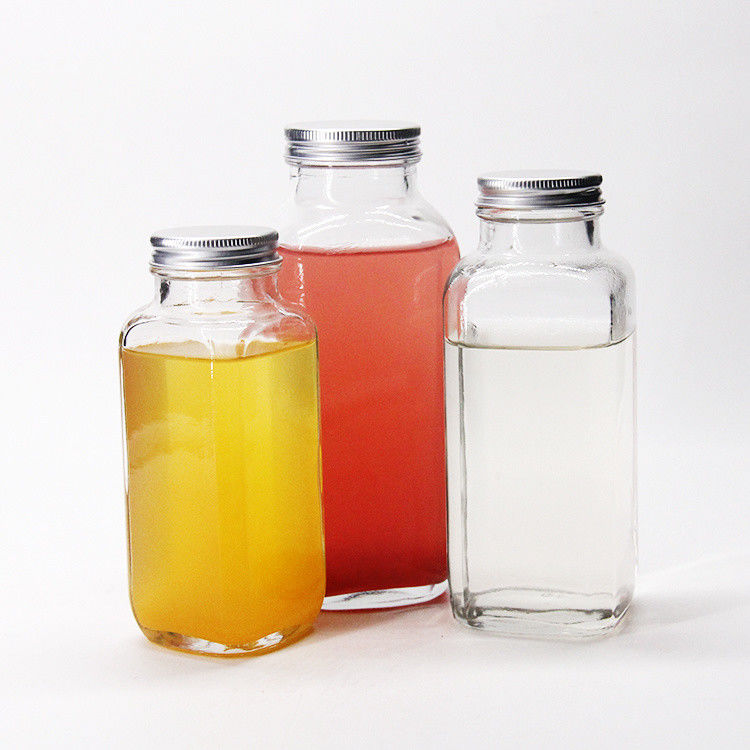 French Square Airtight Juice Bottles Glass Bottles For Juice Packaging 8oz 2oz 16oz