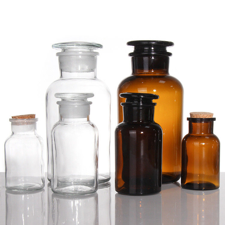 Wide Mouth Amber Glass Medicine Bottles Bulk For Pill Chemical Reagent 250ml 500ml