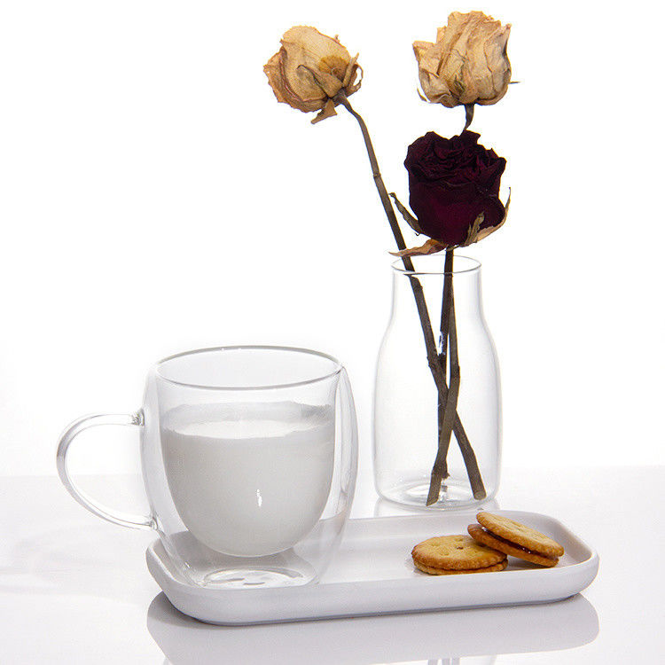 12oz 16oz Double Walled Latte Cups Borosilicate Glass Tea Cup For BBQ