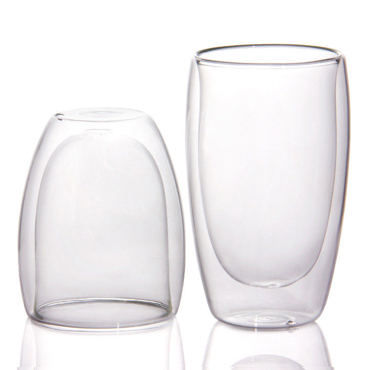 12oz 16oz Double Walled Latte Cups Borosilicate Glass Tea Cup For BBQ