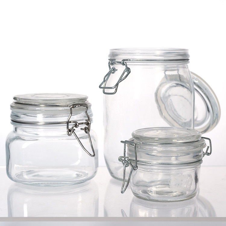 Customized Large Capacity Sealed  Jar Clear Empty Glass Jar With Clip Lid 100ml 200ml