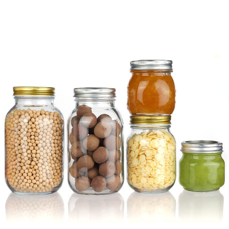 High Quality Clear Food Packaging Storage Round Glass Mason Jar With Aluminum Lid