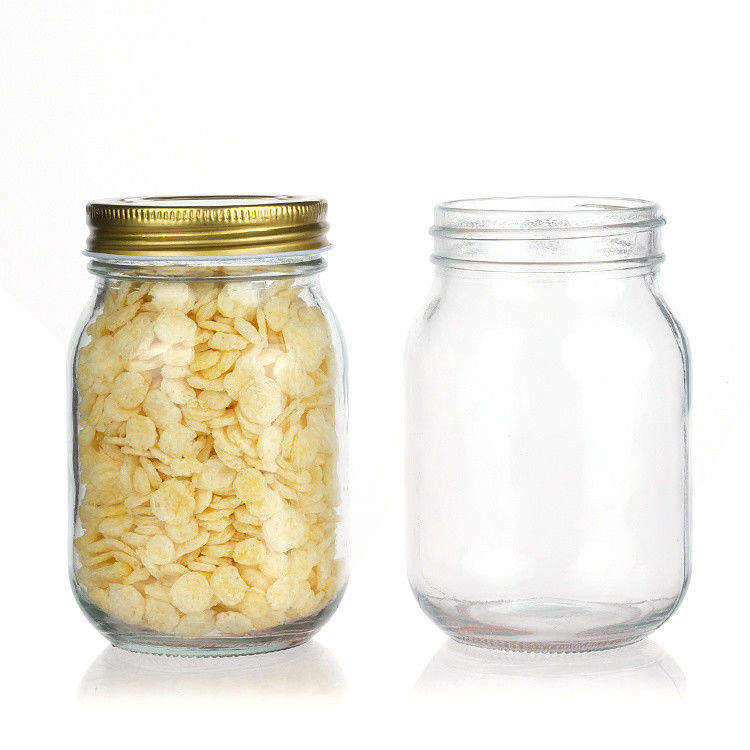 Custom Luxury 16oz Round Clear Glass Jar With Lid Storage Glass Mason Jar