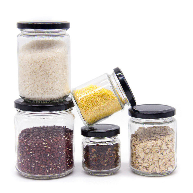 Food Grade Round Transparent 25ml To 1000ml Jam Honey Jelly Glass Storage Jar With Metal Airtight Lid