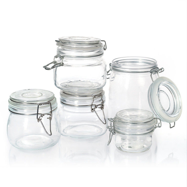 12oz 17oz Clear Glass Storage Jars Candy Round Glass Containers In Bulk With Gold Metal Lids
