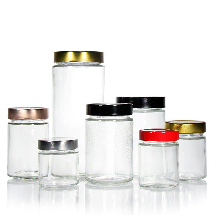 Clear Round 4oz 8oz 16oz 12oz 20oz Glass Jar Glass Food Container With Deep Metal Lid