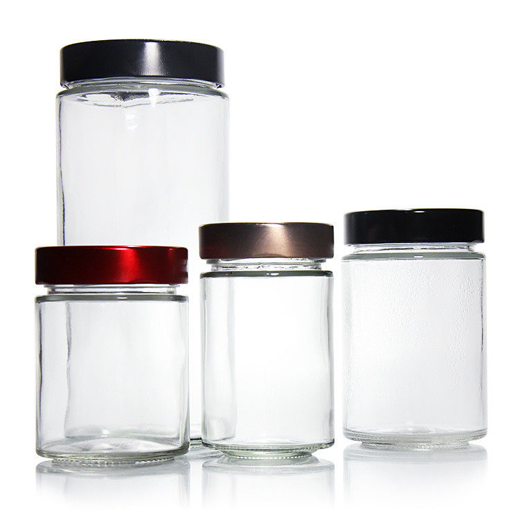 Clear Round 4oz 8oz 16oz 12oz 20oz Glass Jar Glass Food Container With Deep Metal Lid