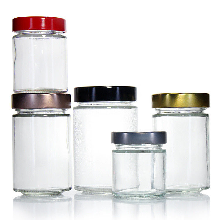 Clear Round 4oz 8oz 16oz 12oz 20oz Glass Jar Glass Food Container With Deep Metal Lid
