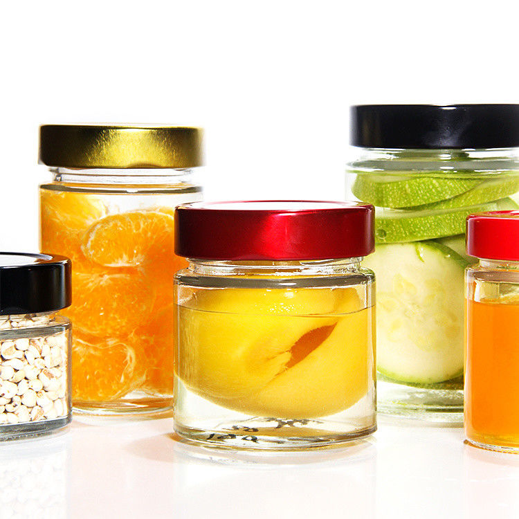 Clear Round 4oz 8oz 16oz 12oz 20oz Glass Jar Glass Food Container With Deep Metal Lid