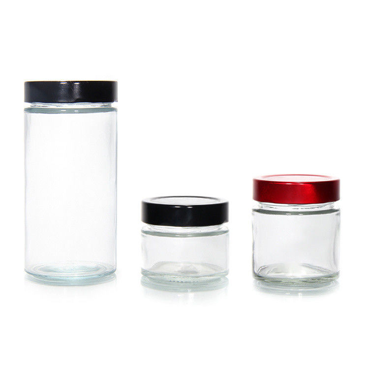 Clear Round 4oz 8oz 16oz 12oz 20oz Glass Jar Glass Food Container With Deep Metal Lid