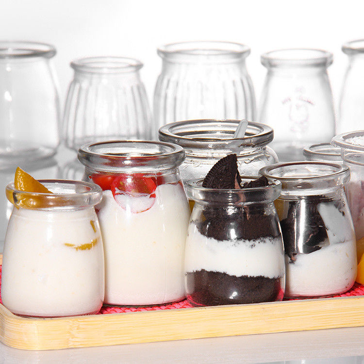 Custom 100ml Glass Yogurt Bottle Pudding Jar Jelly Mousse Dessert Cup And Fresh Milk Bottle With Plastic Lid