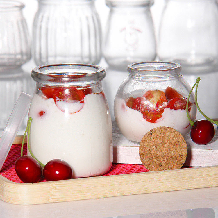 Custom 100ml Glass Yogurt Bottle Pudding Jar Jelly Mousse Dessert Cup And Fresh Milk Bottle With Plastic Lid