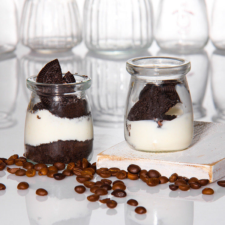 Custom 100ml Glass Yogurt Bottle Pudding Jar Jelly Mousse Dessert Cup And Fresh Milk Bottle With Plastic Lid