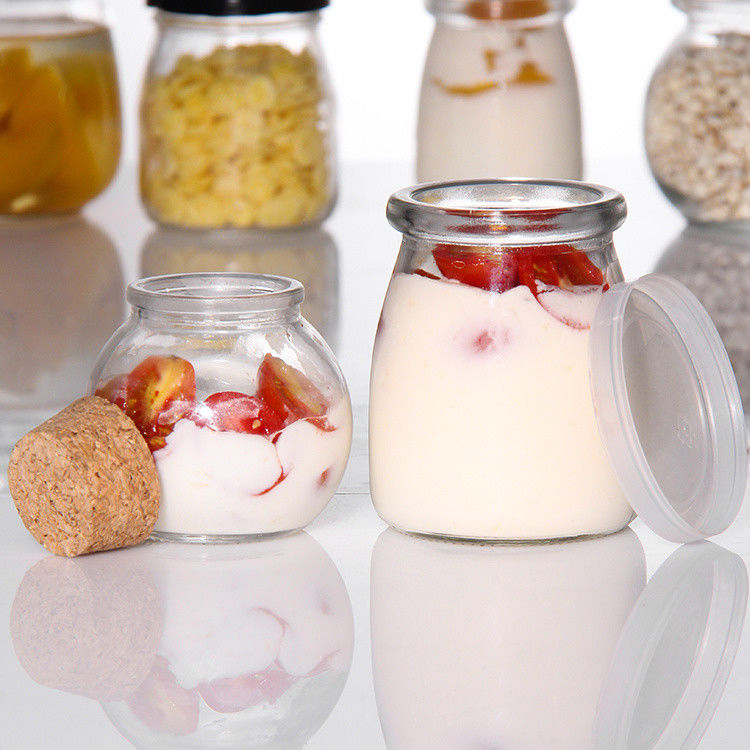 Custom 100ml Glass Yogurt Bottle Pudding Jar Jelly Mousse Dessert Cup And Fresh Milk Bottle With Plastic Lid