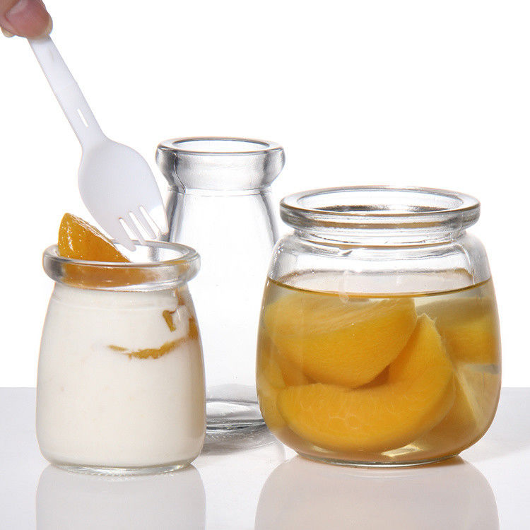 Custom 100ml Glass Yogurt Bottle Pudding Jar Jelly Mousse Dessert Cup And Fresh Milk Bottle With Plastic Lid