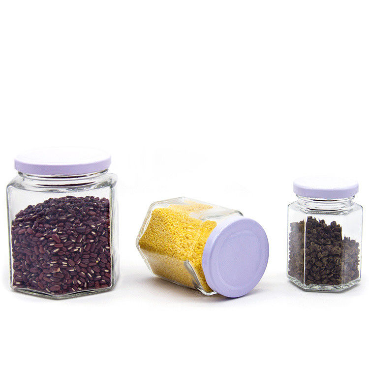 Custom Logo 100 ml 180 ml 280 ml 380 ml Jam Sauce Storage Glass Bottles Clear Hexagonal Glass Honey Jar