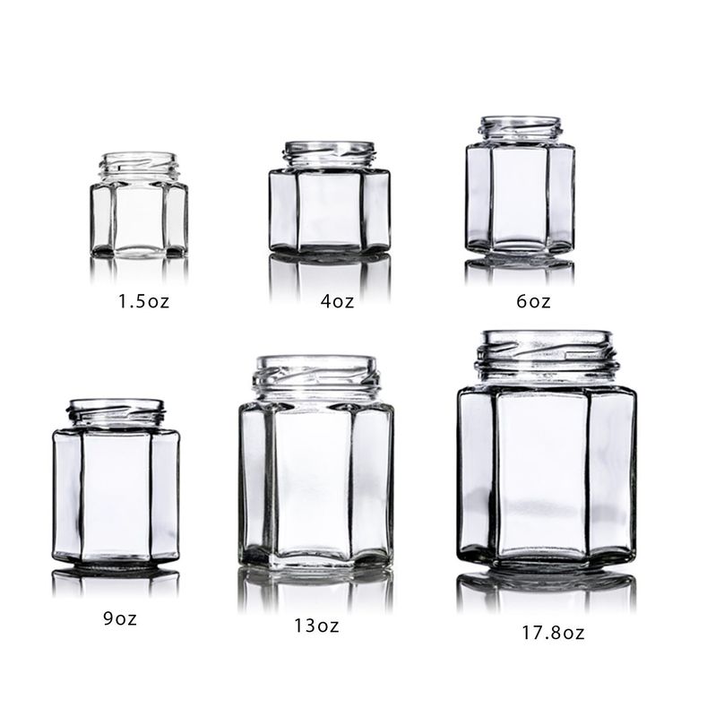 Custom Logo 100 ml 180 ml 280 ml 380 ml Jam Sauce Storage Glass Bottles Clear Hexagonal Glass Honey Jar