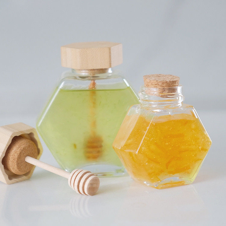 Hexagon Thickened Transparent Food Storage Different Sizes Glass Honey Jars With Sealed Metal Lids