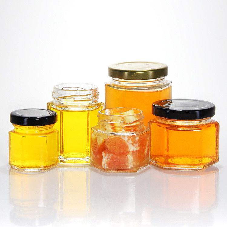 300ml 200ml 100ml Wholesale Hexagon Glass Mason Jar Jam Jar Honey Jar With Metal Screw Lid