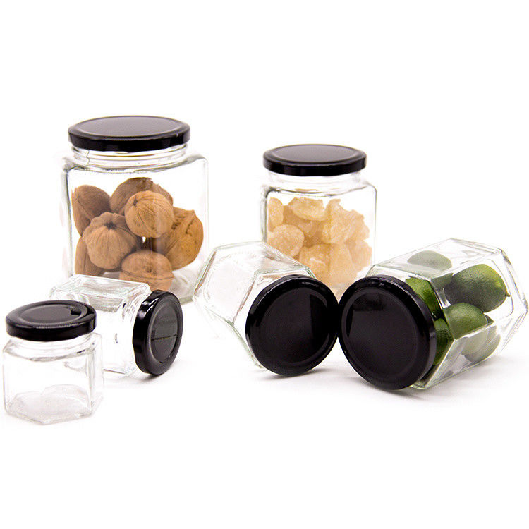 300ml 200ml 100ml Wholesale Hexagon Glass Mason Jar Jam Jar Honey Jar With Metal Screw Lid