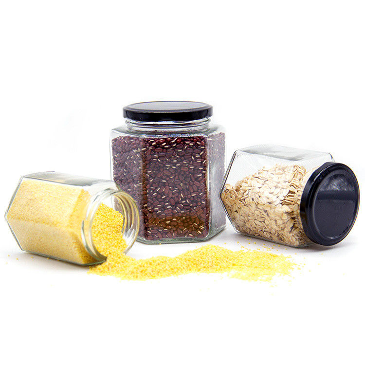 300ml 200ml 100ml Wholesale Hexagon Glass Mason Jar Jam Jar Honey Jar With Metal Screw Lid