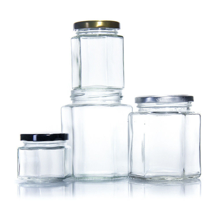 300ml 200ml 100ml Wholesale Hexagon Glass Mason Jar Jam Jar Honey Jar With Metal Screw Lid