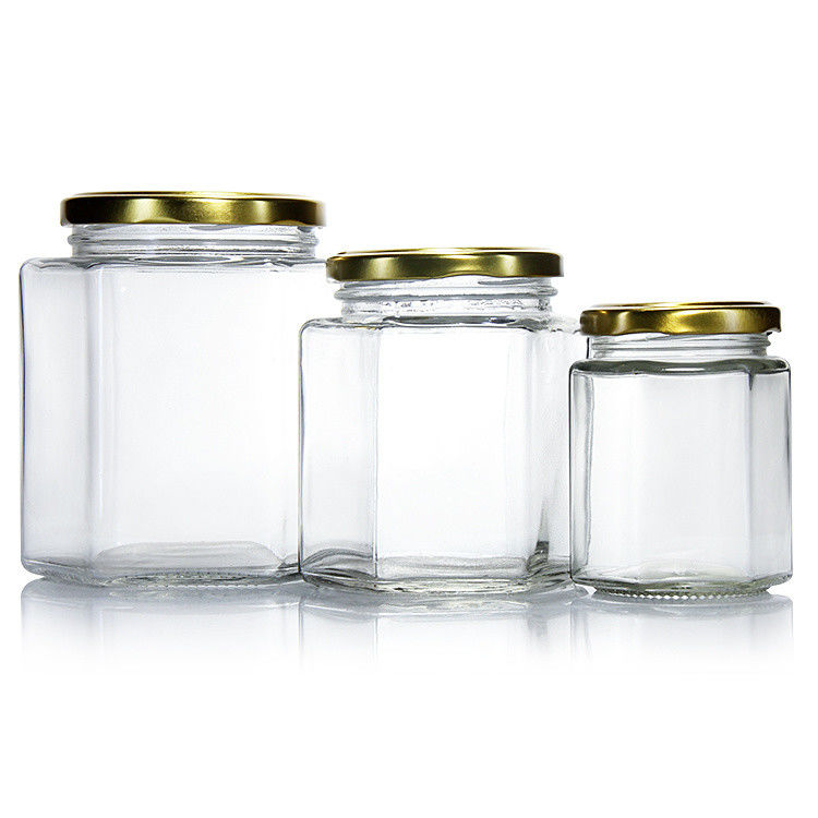 300ml 200ml 100ml Wholesale Hexagon Glass Mason Jar Jam Jar Honey Jar With Metal Screw Lid