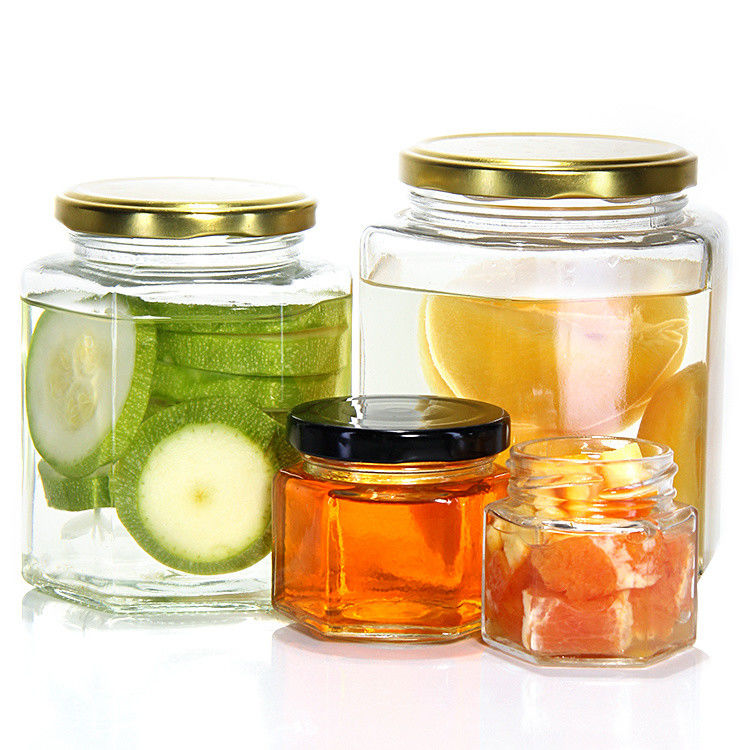 Customized Household Preserve Pickle Glass Canning Jar Hexagonal Freezing Glass Jar For Kitchen