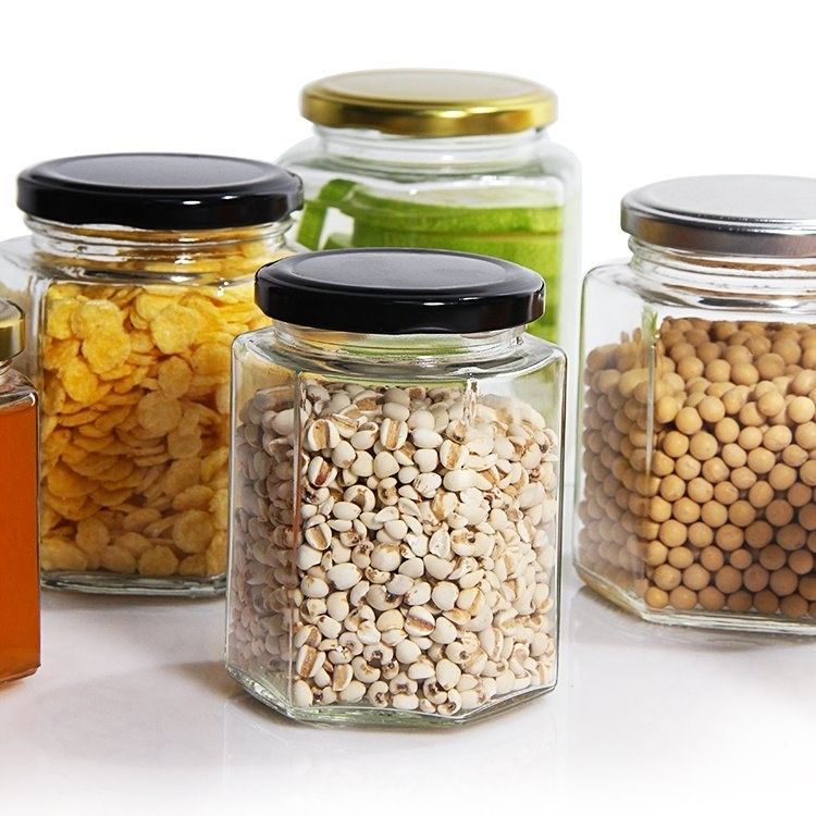 Customized Household Preserve Pickle Glass Canning Jar Hexagonal Freezing Glass Jar For Kitchen