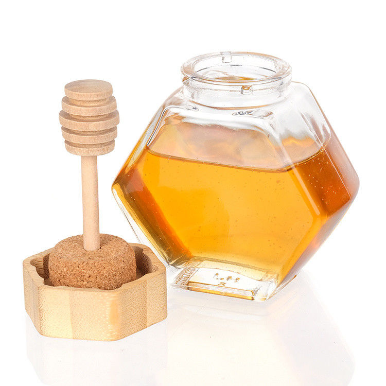 Hexagonal shape Clear Glass Kitchen Food Storage Jar With Stainless Steel Lid Or Clear Lid
